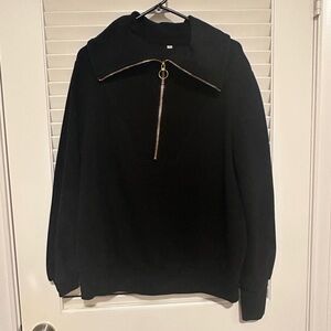 Black Zip-Up Sweater with Gold Accents